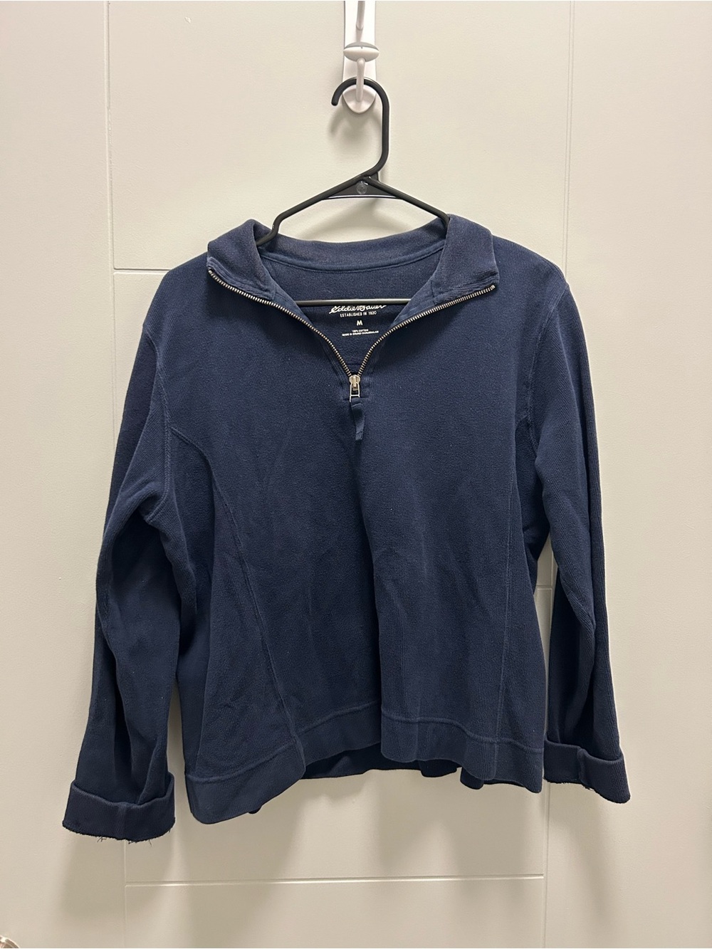 Eddie Bauer Navy 100% Cotton Quarter Zip Pullover Sweatshirt Women’s M Casual